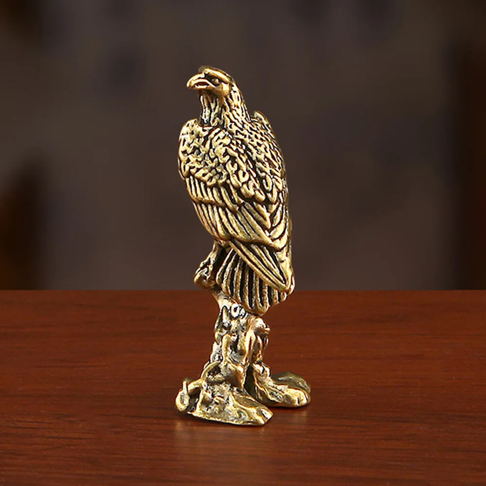 Brass Statue Standing Eagle Mini Craft Ornament Personality Freedom Office Home Decor Desktop Decorative Collectible Gift