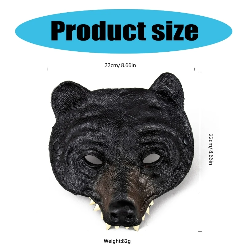 Meia face animal urso cosplay máscara para carnavais festa máscaras máscara para adultos e crianças traje de halloween acessório