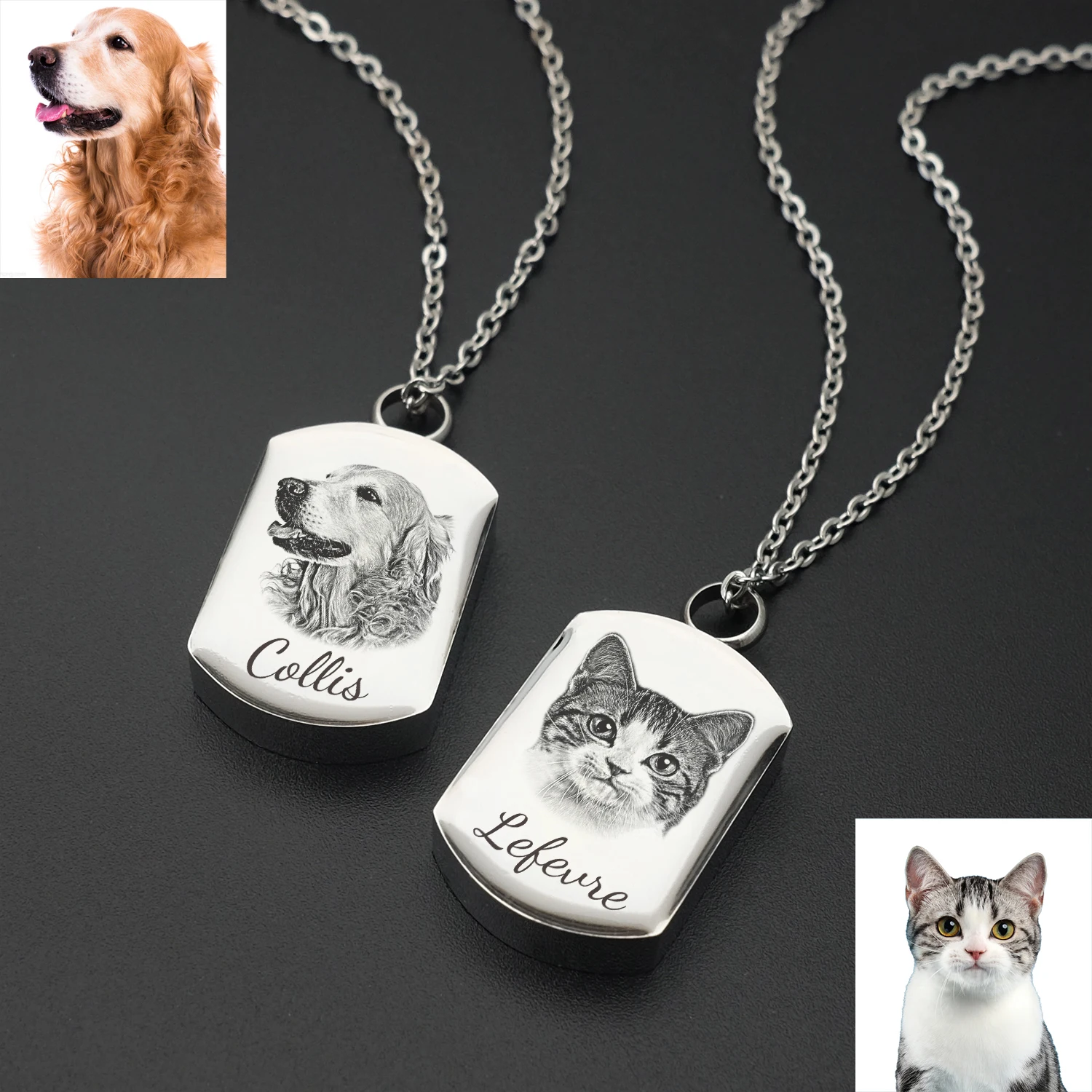 Bijoux de crémation personnalisés pour animaux de compagnie, pendentif d'urne de portrait pour chien, collier de cendres de chat, pendentifs commémoratifs pour animaux de compagnie, AMA