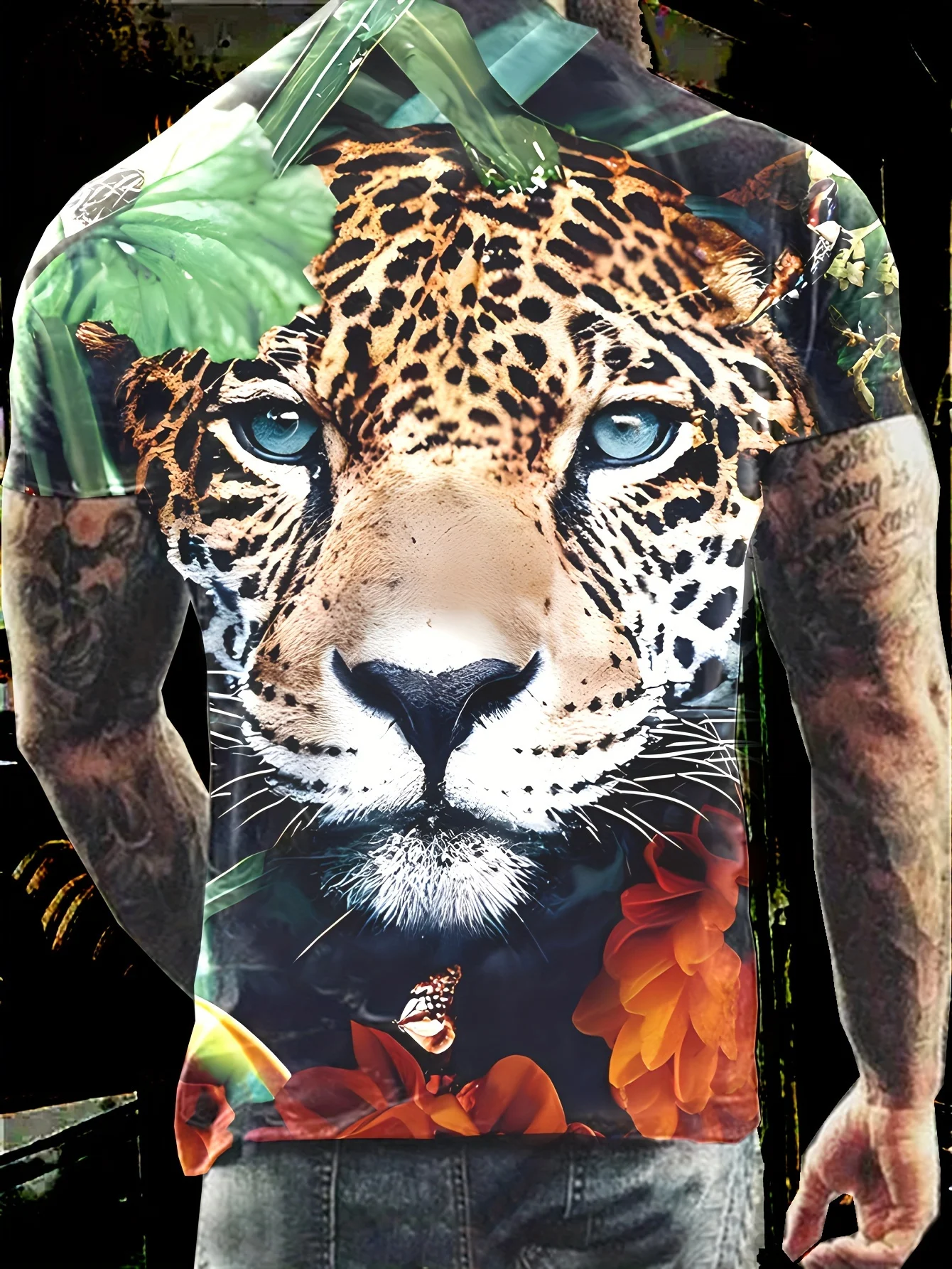 

Jungle Leopard 3D Graphic Print Men's Novelty Short Sleeve Crew Neck T-shirt Summer Outdoor Mens Tshirts Sportswear Male Top Tee