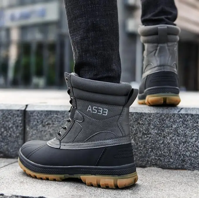 

Leather Men Ankle Boots Outdoor Casual Shoes Lightweight Mens Warm Work Boots Classic Non-slip Hiking Shoes