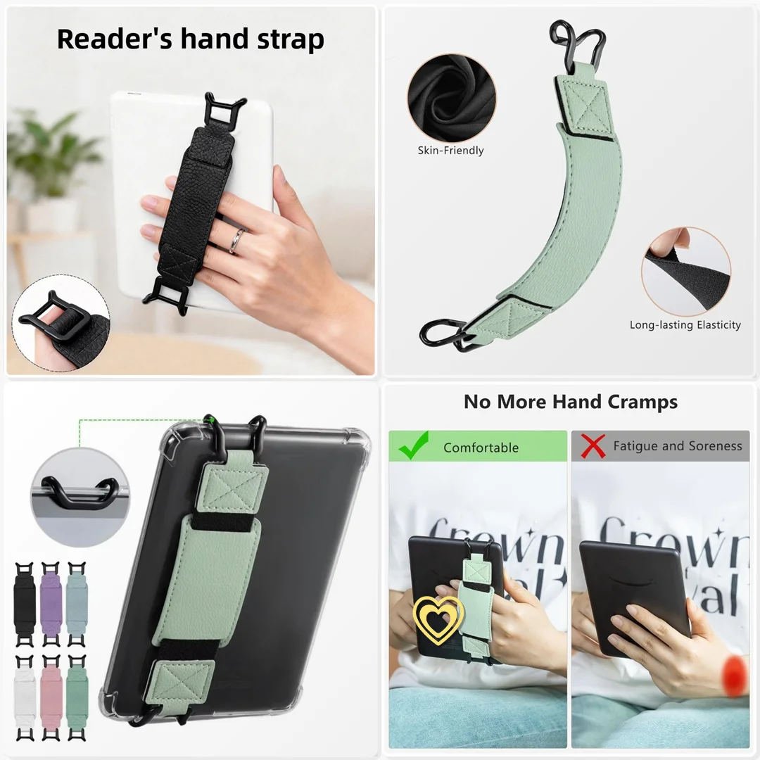 PU Leather Secure Hand Strap for E Reader Tablet Anti Drop Holder Subway Commute Book Read Comfort Grip