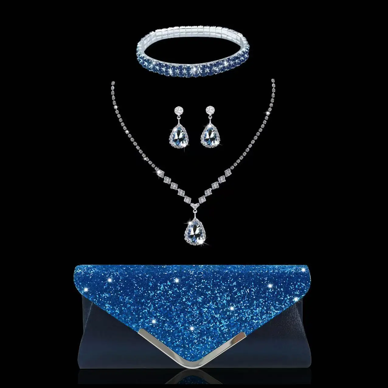 

A shiny and elegant light luxury chain clutch, an elegant and versatile commuter bag, paired with a jewelry and manicure set.