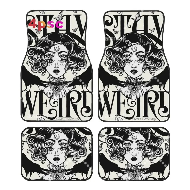 4PCS Crystal Velvet Car Floor Mats Stay Weird Car Carpet Floor Protection Halloween Witch Universal Auto Front Rear Foot Mats