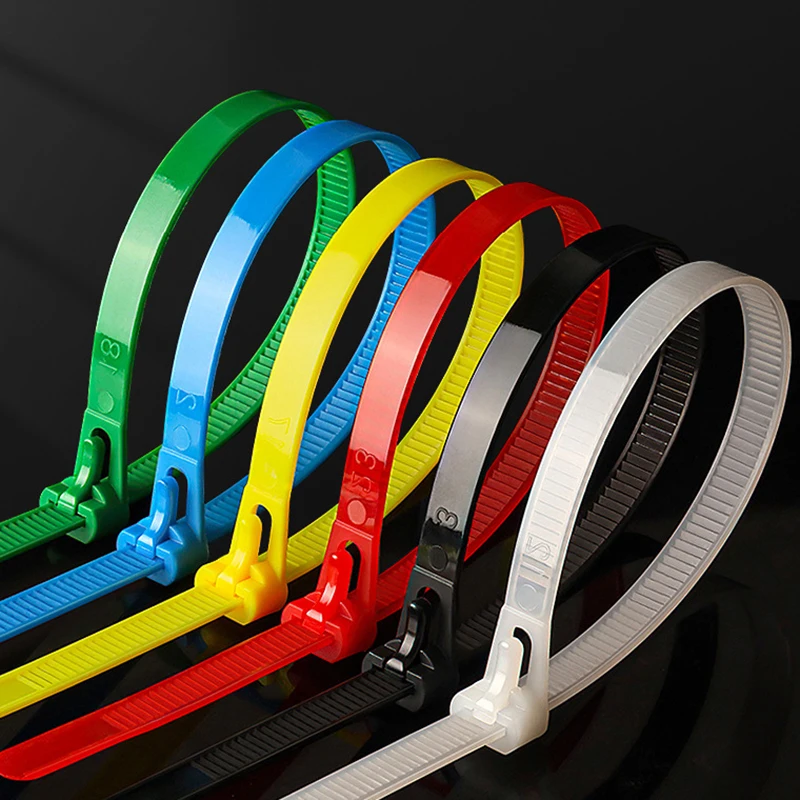 100 قطعة ربطات كابل قابلة للفصل البلاستيك الملون ربطات كابل قابلة لإعادة الاستخدام النايلون حلقة التفاف البريدي T نوع رباط للكابل سلك ضمادة التعادل #5