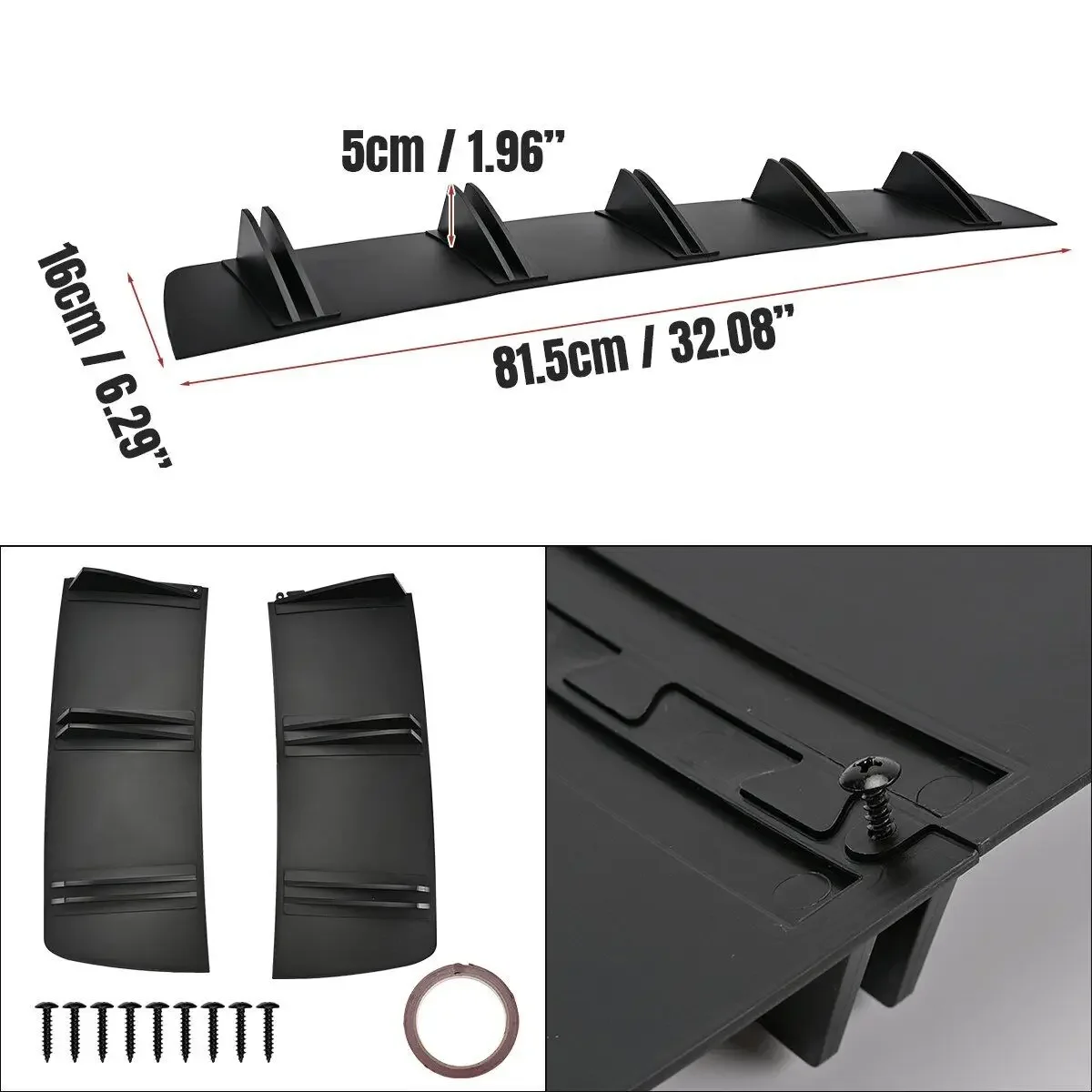 81.5cm Universal Rear Bumper Diffuser 5 Shark Fin Curved Lower Splitter Spoiler Cover Sticker For BMW M3 E46  Car Accessories