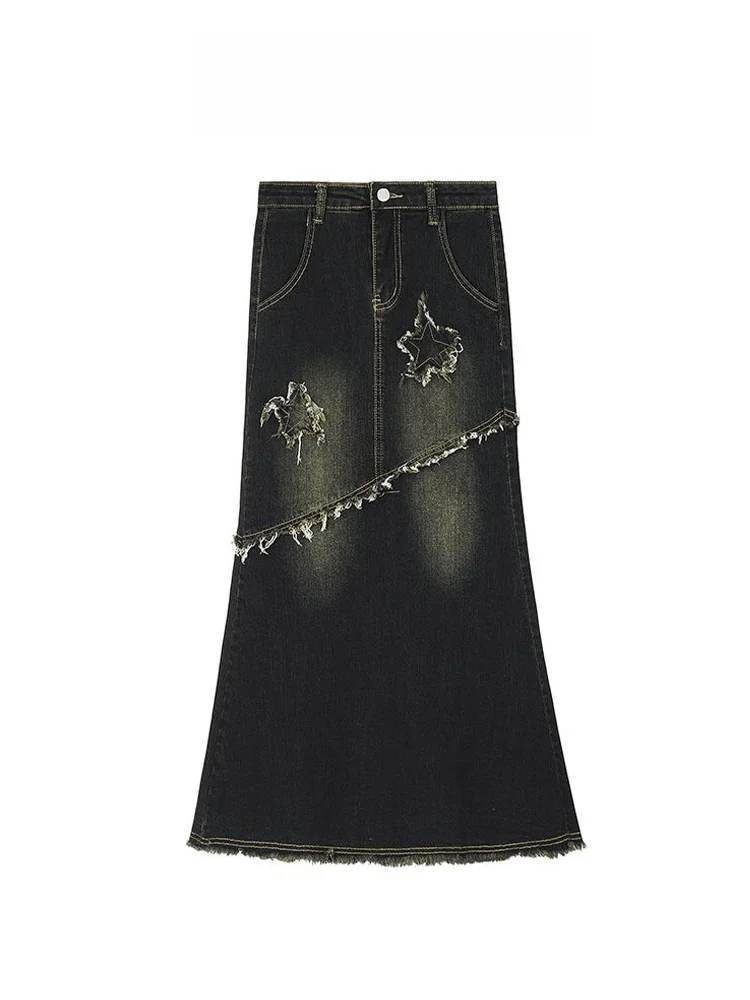 Star Embellied Distred Denim Fi Tail f Rok Dames Lente Zomer Nieuwe Amerikaanse Retro Pittige Meisje Bodycon Middellange lengte...