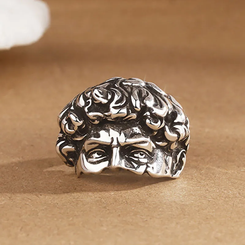 خمر ديفيد النحت قابل للتعديل حلقة باطني ملثمين وجوه القوطية نمط الدائري للرجال والنساء هدية مجوهرات فريدة مستوحاة من الفن #6