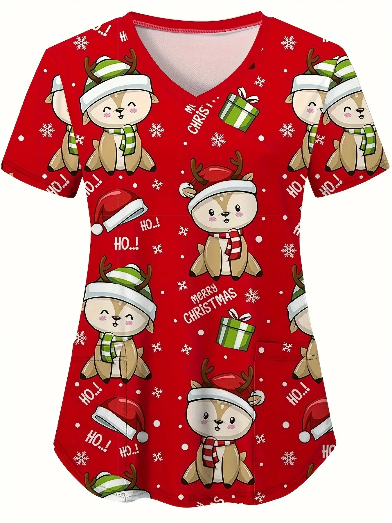 Nurse Uniform Fashion Women's Christmas snowman Printed Short Sleeve V-neck Santa Claus Work Uniform Medical Work Uniform 2024