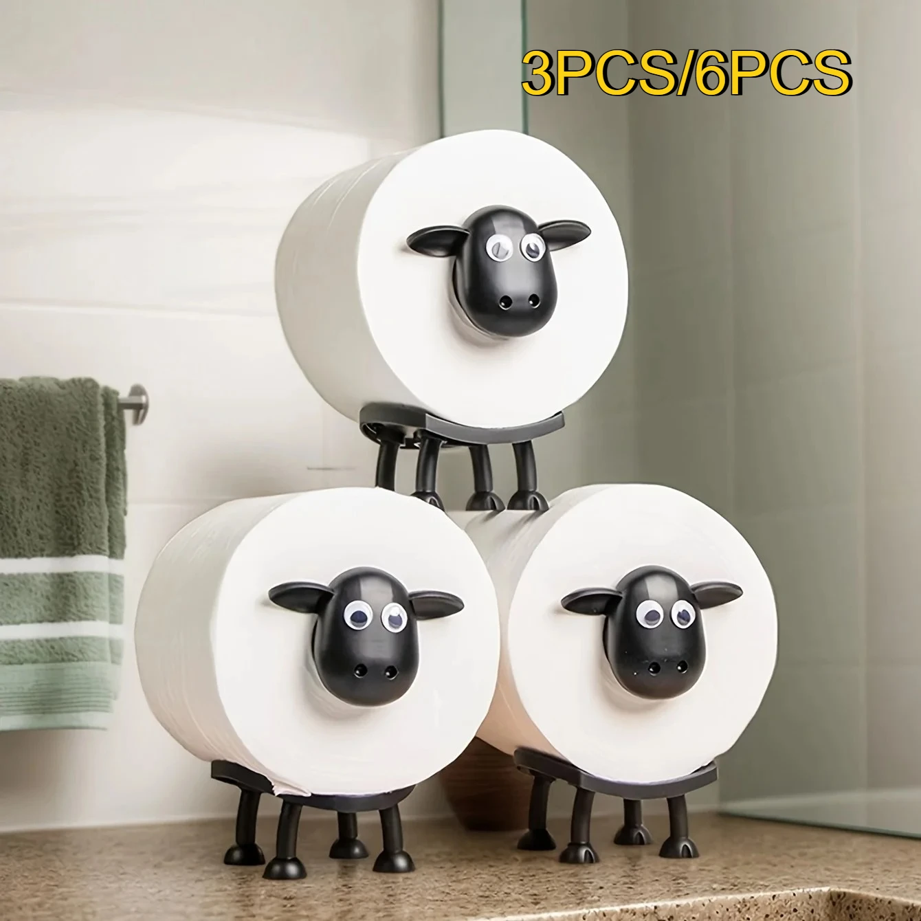 3/6PCS soportes de papel higiénico - Soporte y accesorios enrollables para baño - Portarrollos de papel higiénico independiente - Diseño de oveja negra