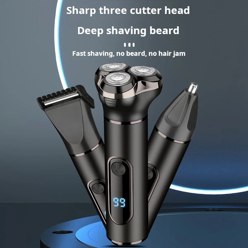 Intelligent LCD Digital Display Floating Three-in-one Washable Multifunctional Beard Razor Man Shaver Men's Electric Shaver Care