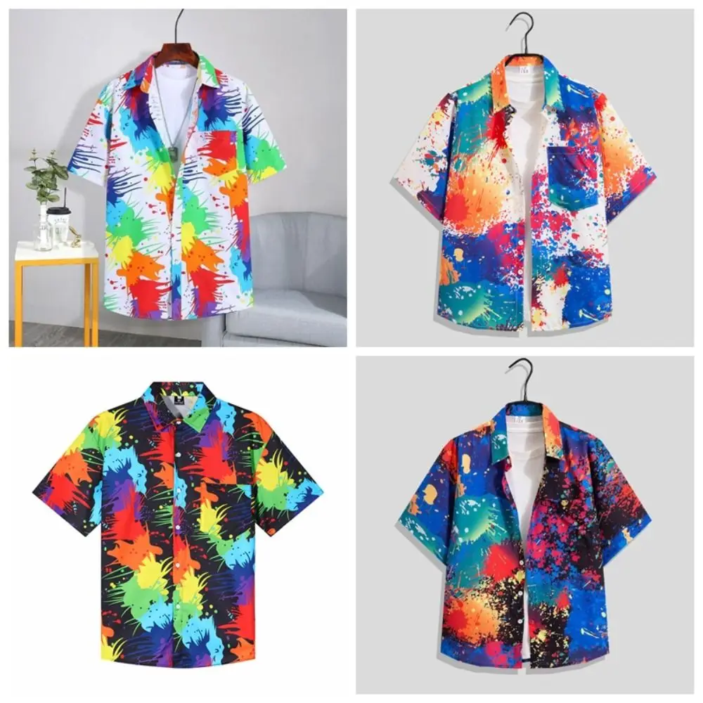 

Chic V-neck Short Sleeve Floral Shirts Hawaii Bohemia Style Flower Blouse Women Loose Colorful Beach Shirts Summer