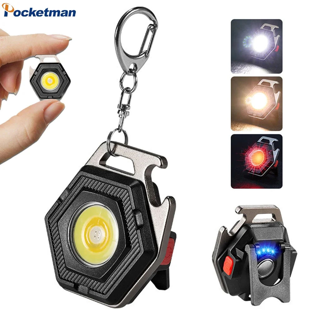 

Mini Keychain LED Flashlight Pocket COB Work Light with Tripod Portable Rechargeable Red Torch Strong Camping Magnetic Lantern