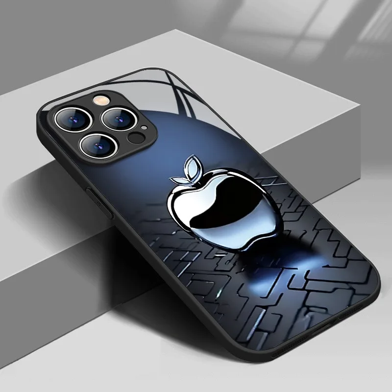 التكنولوجيا المعدنية ل أبل نمط الزجاج المواد جراب هاتف آيفون 17 16 15 14 13 12 11 برو ماكس زائد 16E 17Air XS X غطاء