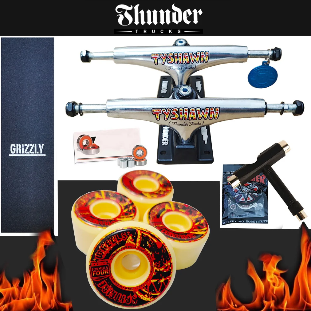 شاحنات تزلج THUNDER مقاس 147 للطوابق مقاس 8 بوصة بالإضافة إلى محامل فولاذية من الكروم الاحترافي وألواح تزلج وعجلات Spitfire #1