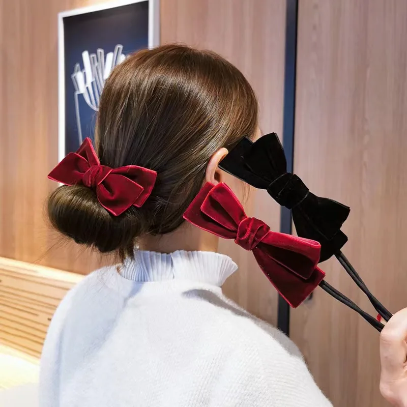 

4Pcs/Lot Multi Velvet Bowknot Ponytail Hair Donut Magic Bud-Like Lazy People Fluffier Bun Maker Accessories HA1968