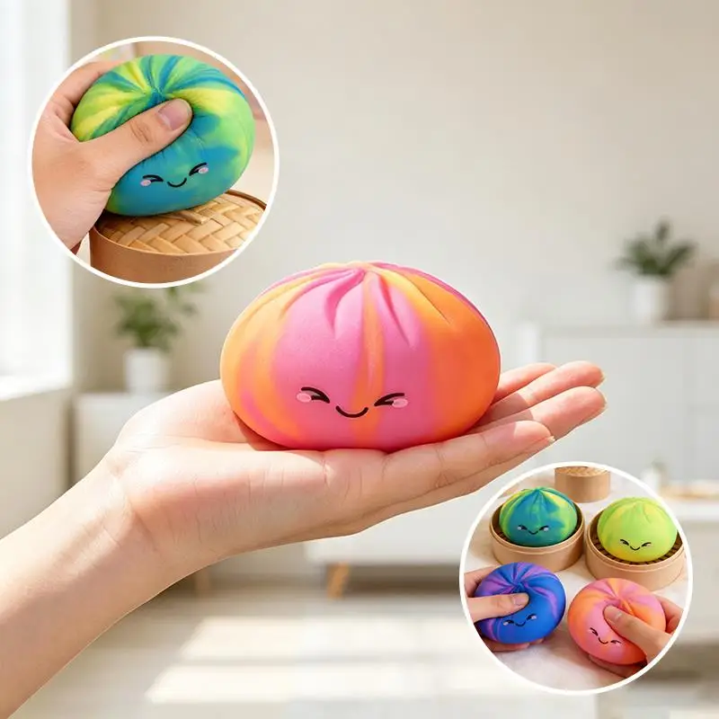 Juguete Blandito de Simulación de Dumpling de Colores Arcoíris, Bola Antiestrés de Ascenso Lento, Juguetes Blandos para Apretar, Regalo Creativo y Divertido para Adultos y Niños