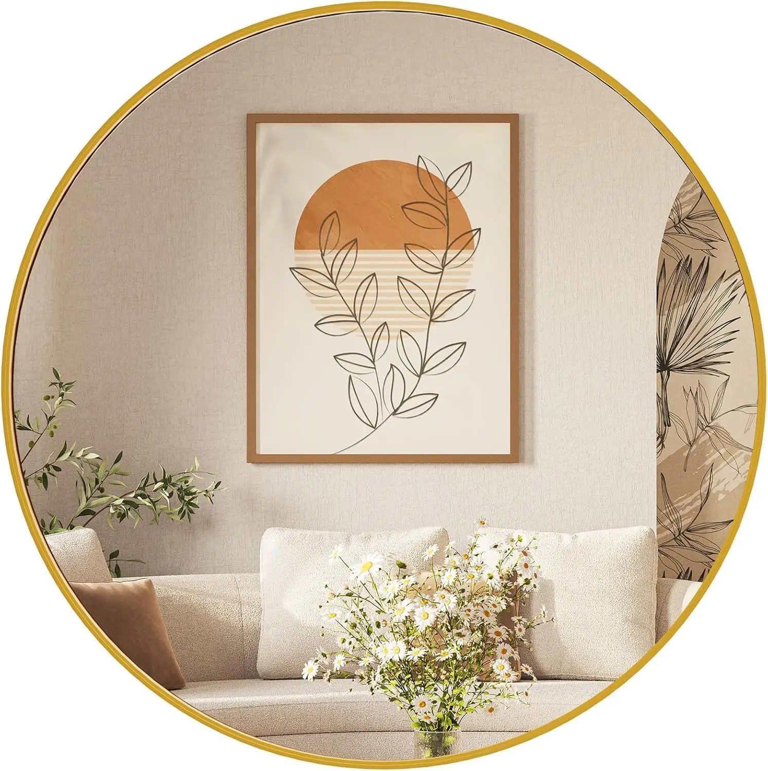 20인치 블랙 원형 벽거울, 현대적인 욕실 거울, 싱크대 위, 현관, 침실 또는 화장대 벽 장식용