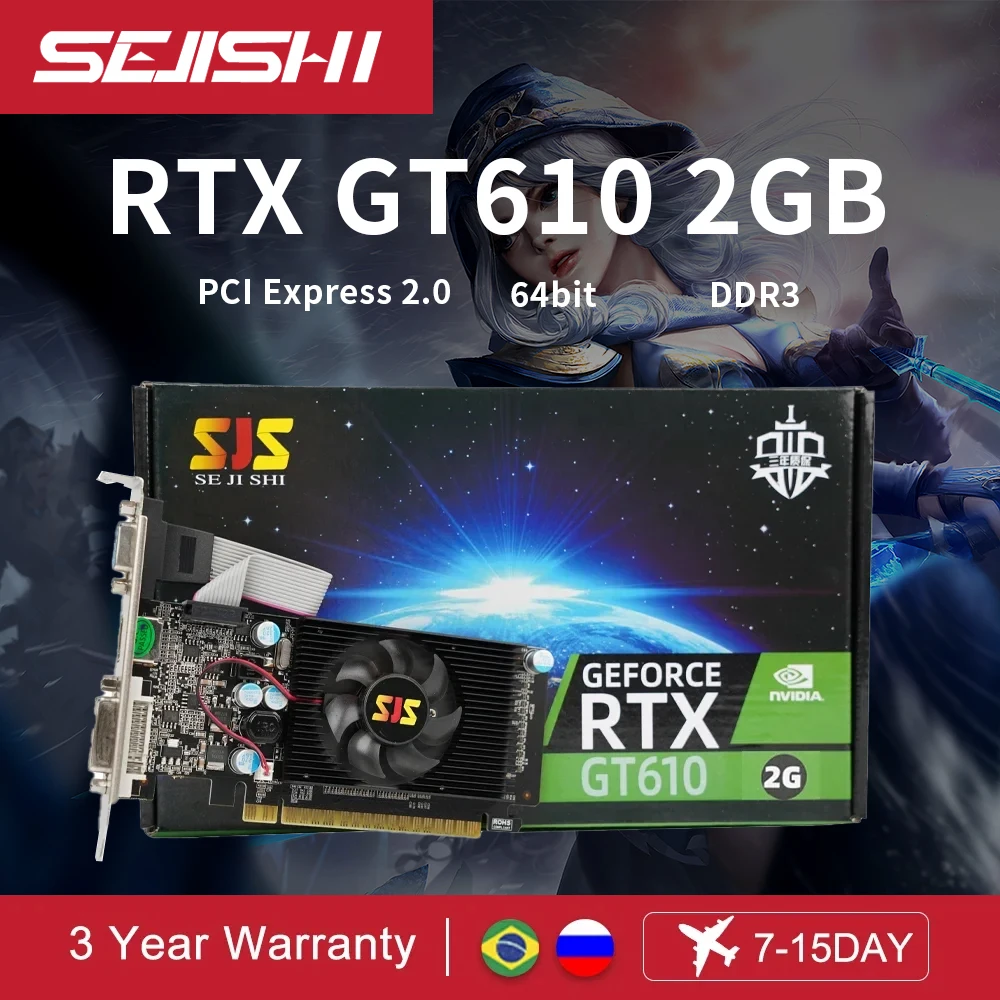 SEJISHI Video Card GeForce GT610 Display Vga Cards 1GB 2GB DDR3 64Bit Graphics Cards NVIDIA Game PC GT 610 HDMI DVI VGA PCI-E2