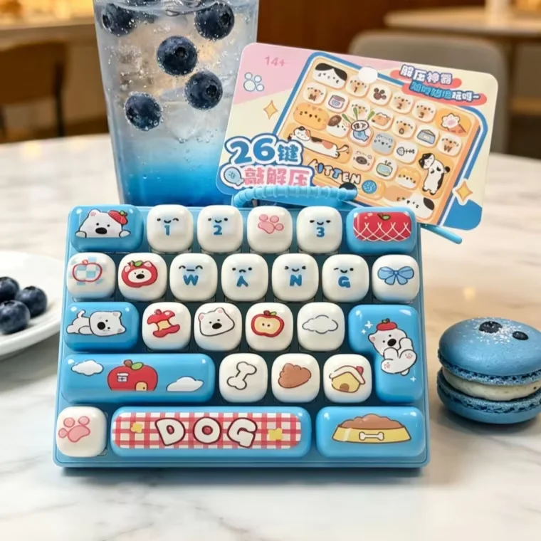 26 Grid Keyboard Keycap Clicker Anti‑stress Key Cap Keychain Bag Pendant Cartoon Fidget Keyboard Keychain Charms Models Gift