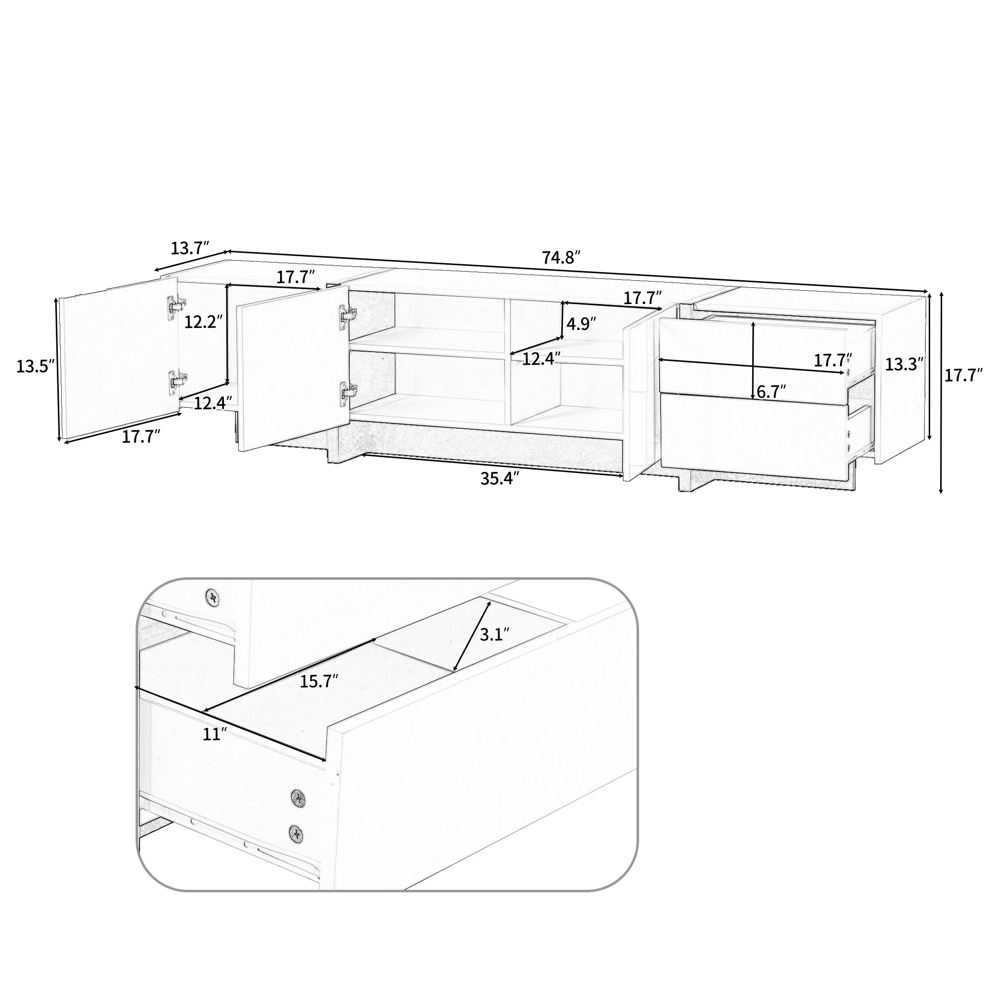 White&Black Modern Rectangle Design TV Cabinet Stand Unique Style TV Console Table for TVs Up to 80