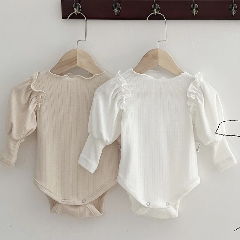 

2024 New Autumn Newborn Baby Girls Bodysuits Long Sleeved Cotton Solid Color Infant Baby Girls Jumpsuit 0-24M Children Clothes