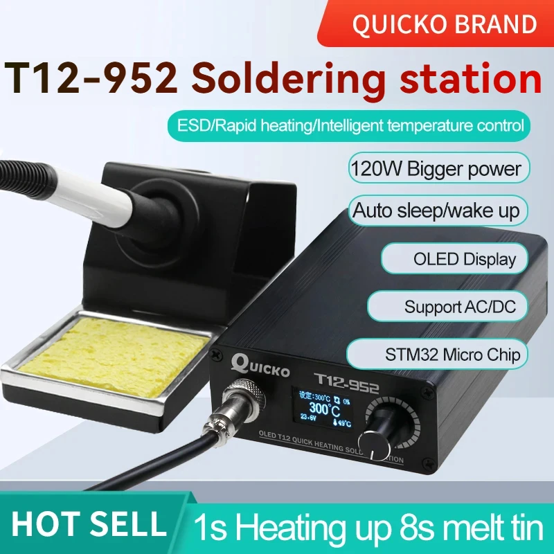 

QUICKO T12-952 Upgrade Professional Soldering Station with Quick Heat, STM32, OLED Display & Auto-Sleep DIY Repair Tools
