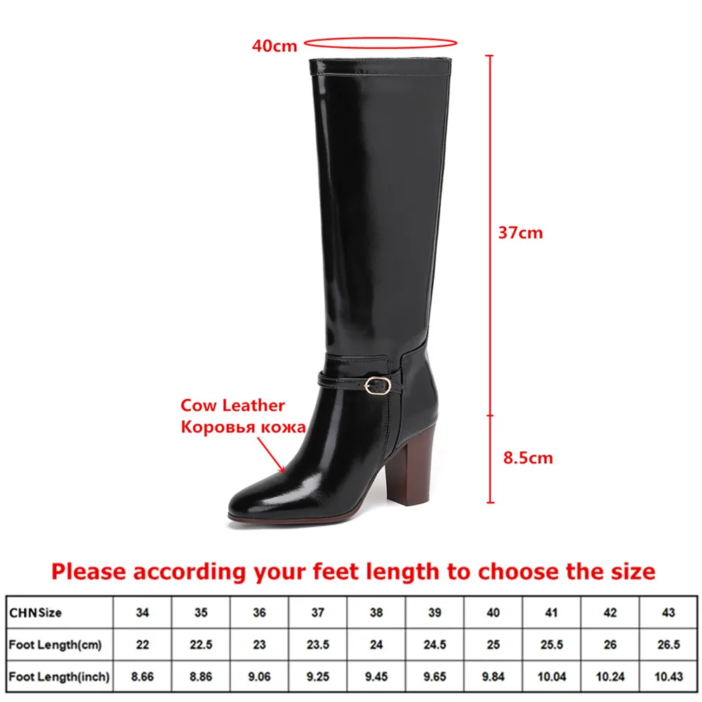 MILI-MIYA Women's Cow Leather Wide-Leg Knee High Boots With Pointed Toe Extra-High Thick Heels Solid Color Large Sizes 34-46