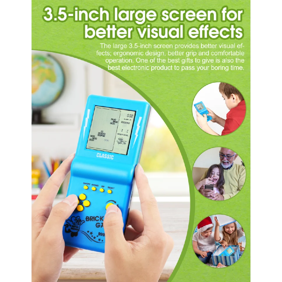 WALKGAMRE 3.5-inch Large Screen Brick Game Console Building Block Game Racing/Tank 856 Classic Game Nostalgic Puzzle Toy gift