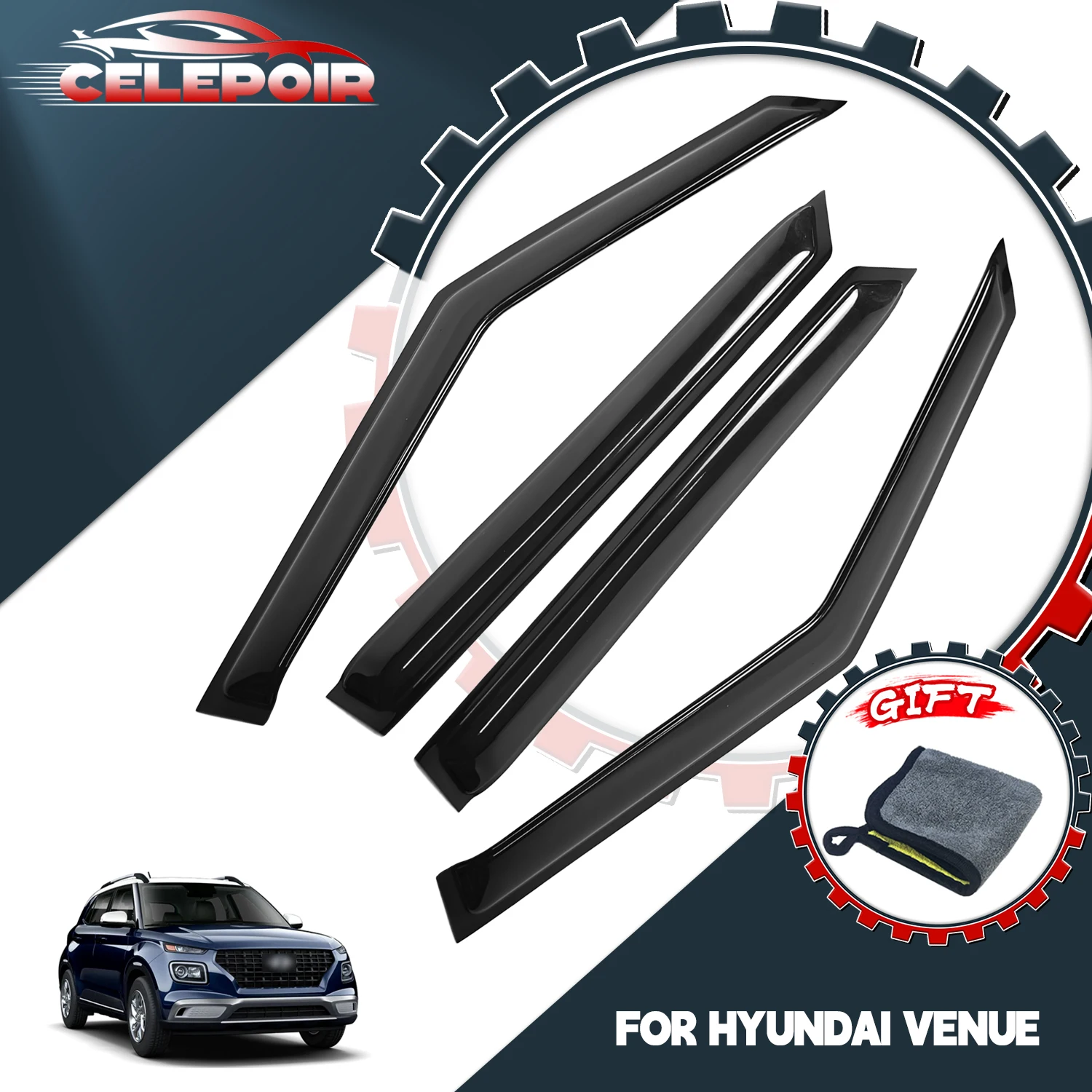 

Дефлекторы окон для Hyundai Venue 2020+ (на клейкой основе), защита от солнца и дождя