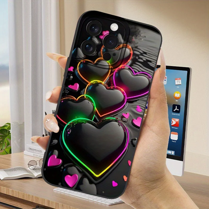 

Colorful Heart-shaped Stripes Phone Case For iPhone 16 15 14 13 12 11 Pro Max X XS XR 7 8 15 Plus 15 16e Matte TPU Cover funda