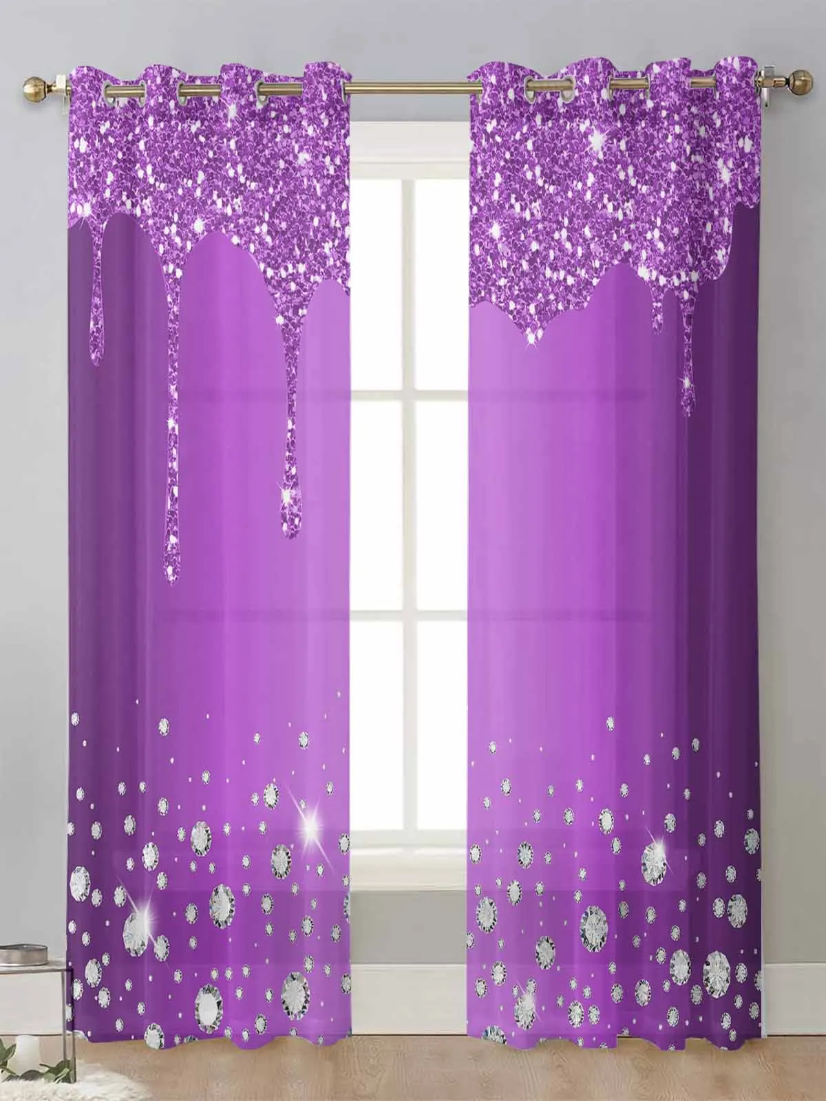 Purple Sparkling Diamond Droplet Texture Sheer Curtains For Living Room Window Voile Tulle Curtain Cortinas Drapes Home Decor