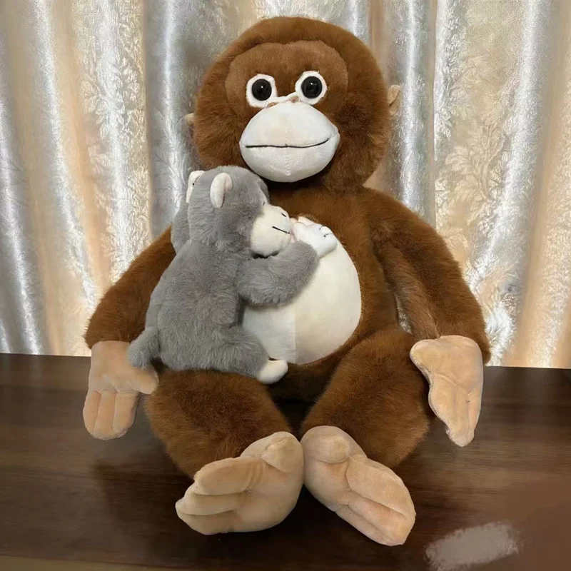 

Cute Mom & Baby Monkey Plush Toy Soft Stuffed Orangutan Doll with Parent-Child Design Perfect Holiday Gift for Kid Bedroom Decor