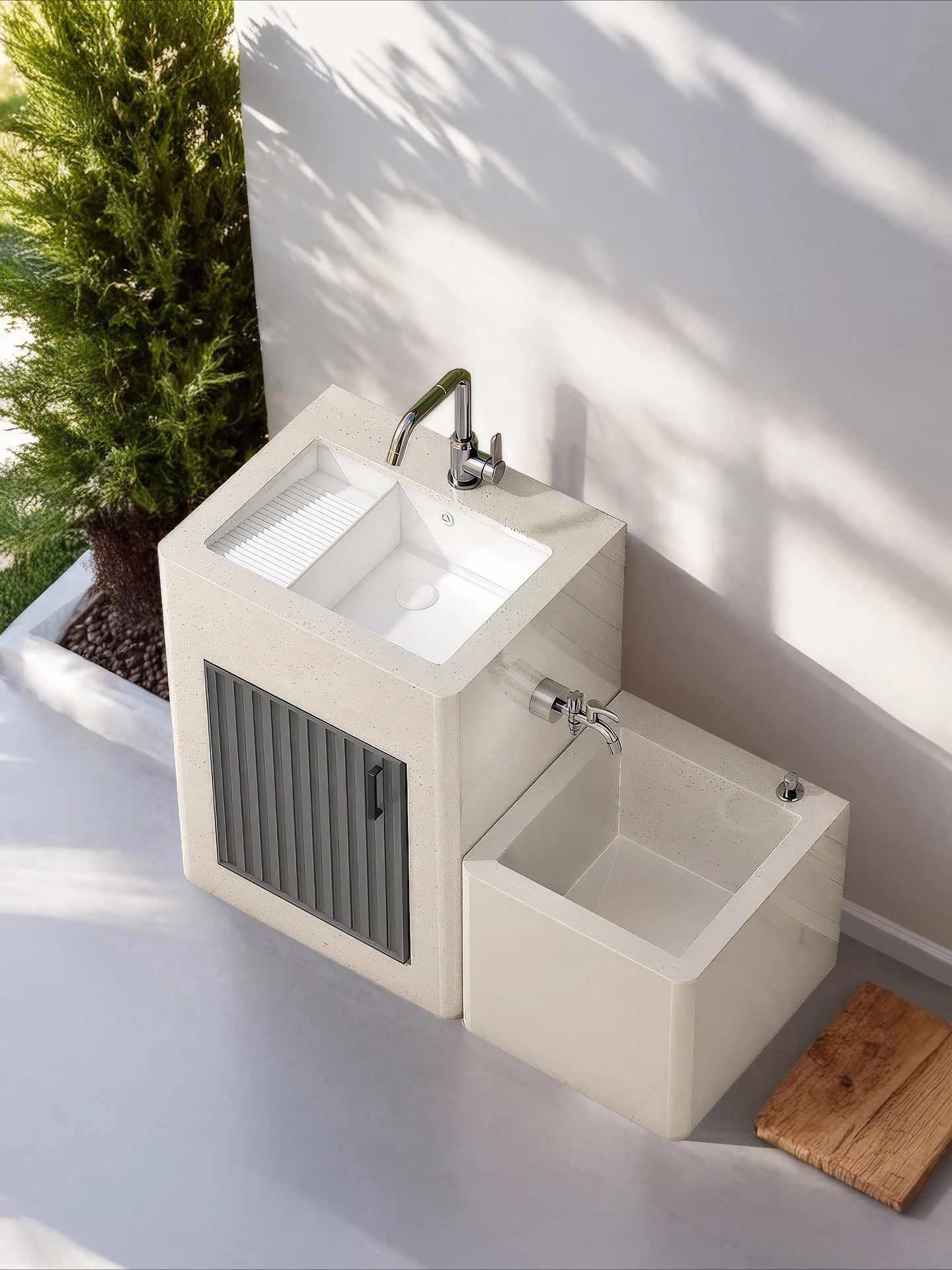 Slate outdoorcourtyard outdoor laundry pool with washboard column balcony high and low basin combination