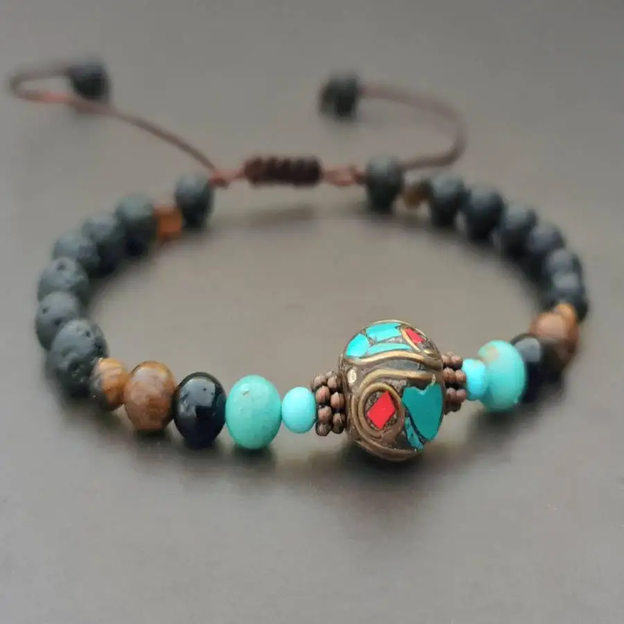 

Handmade natural Turquoise beads bracelet, men's cuff button bracelet, Ramadan prayer bead bracelet,holiday gift, daily wear