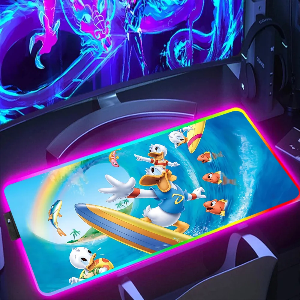 Cute funny Donald Duck RGB Pc Gamer Keyboard Mouse Pad Mousepad LED Glowing Mouse Mats Rubber Gaming Computer Mausepad