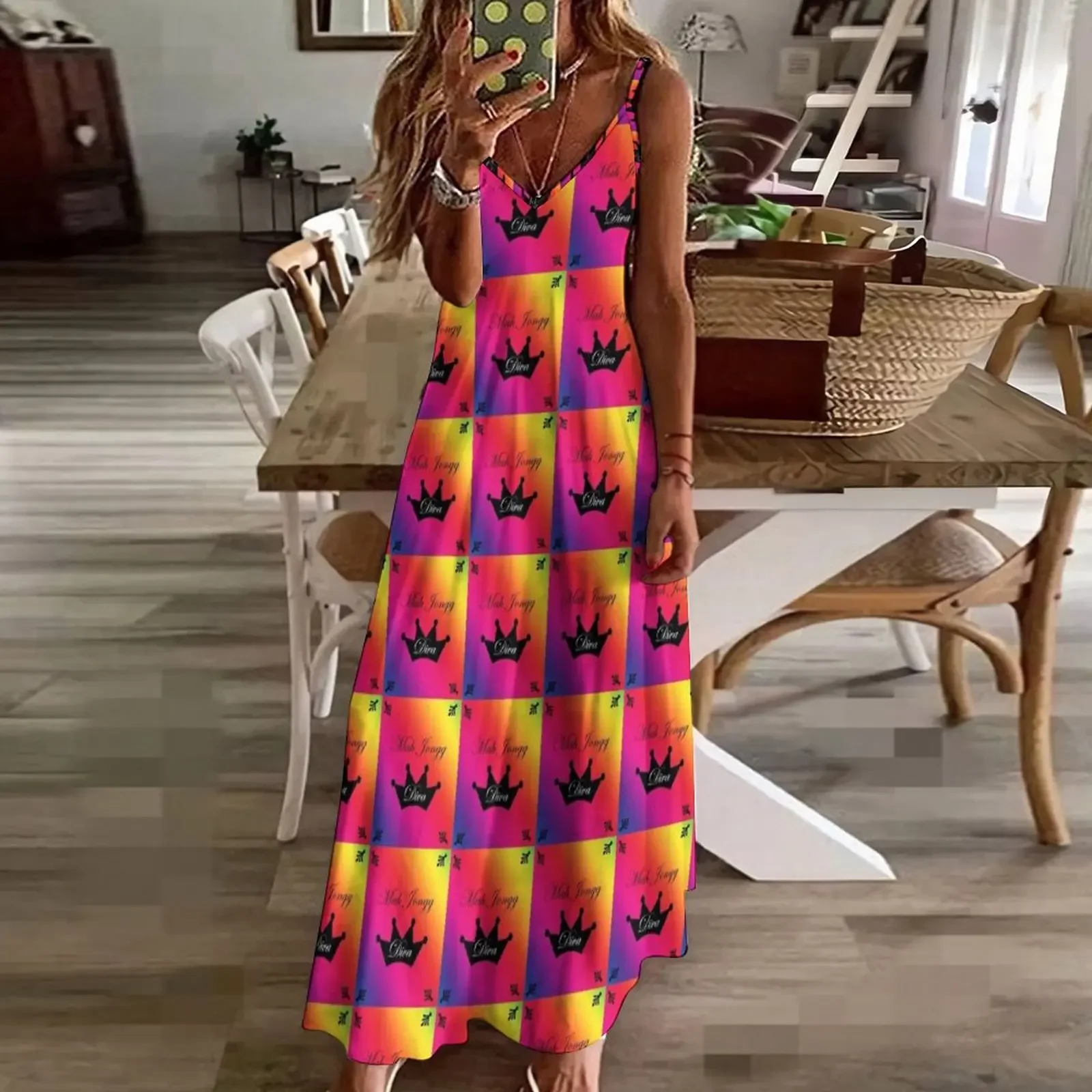 Mah Jongg Diva vestido sem mangas para mulheres, elegante vestido de verão feminino de luxo, vestidos longos para senhoras, 2024