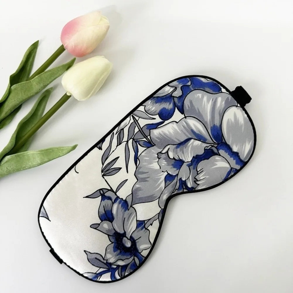 Soft Portable Silk Sleep Mask Floral Pattern Pure Silk Eye Shading Mask Adjustable Strap Night Eyepatch Night Sleep Relax Aid