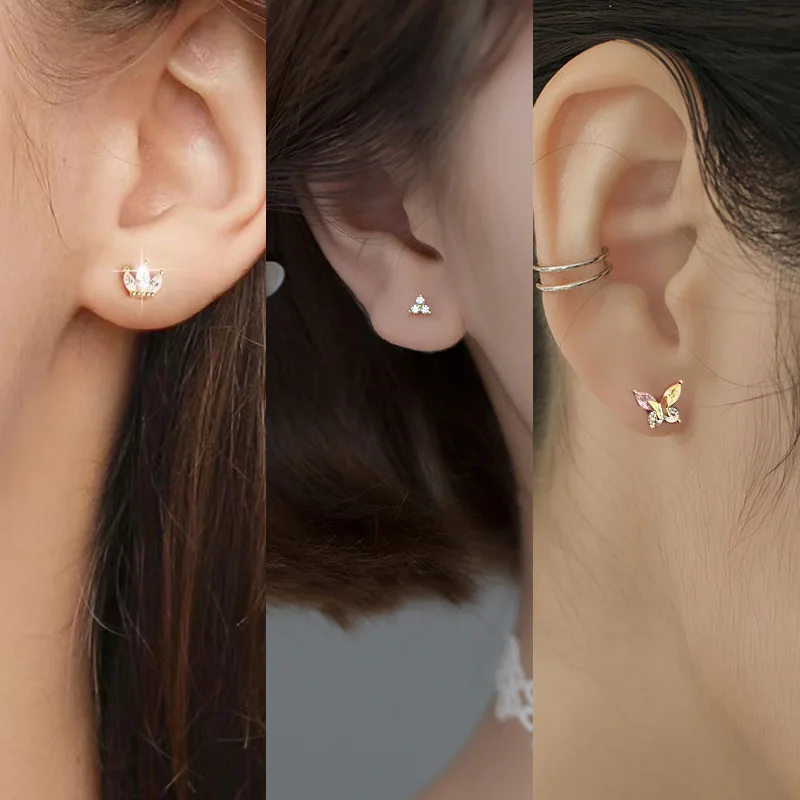 Fashion Gold Color Butterfly Tragus Piercings for The Ear Helix Stud Earrings for Women Tibetan Charm Ear Bone Piercing Jewelry