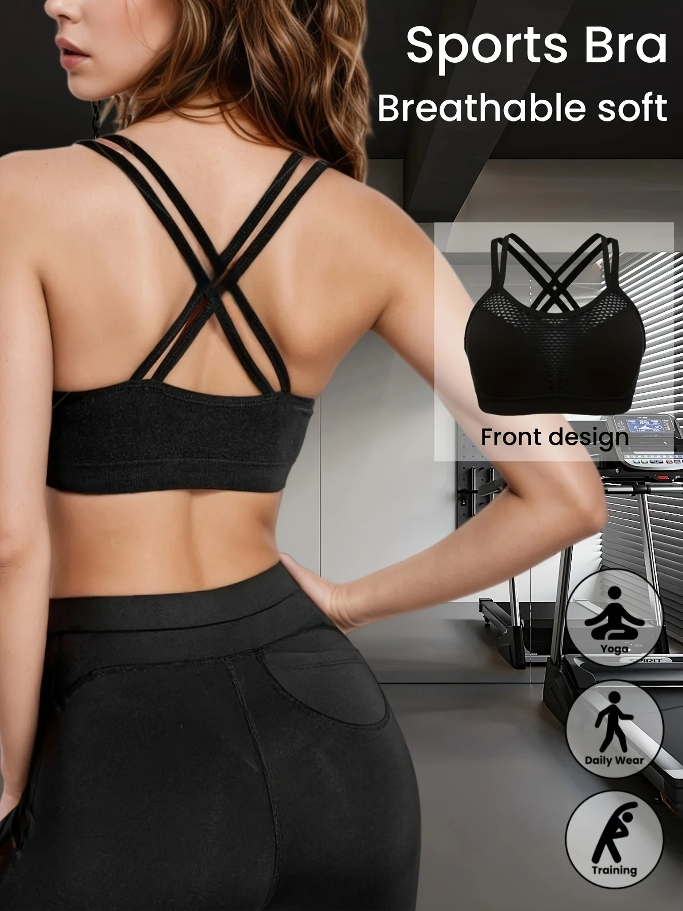 1pc Women's Sports Bra with Removable Pads, Yoga Fitness Running Tank Top, Medium Support, Solid Color, Wire-Free, Breathable