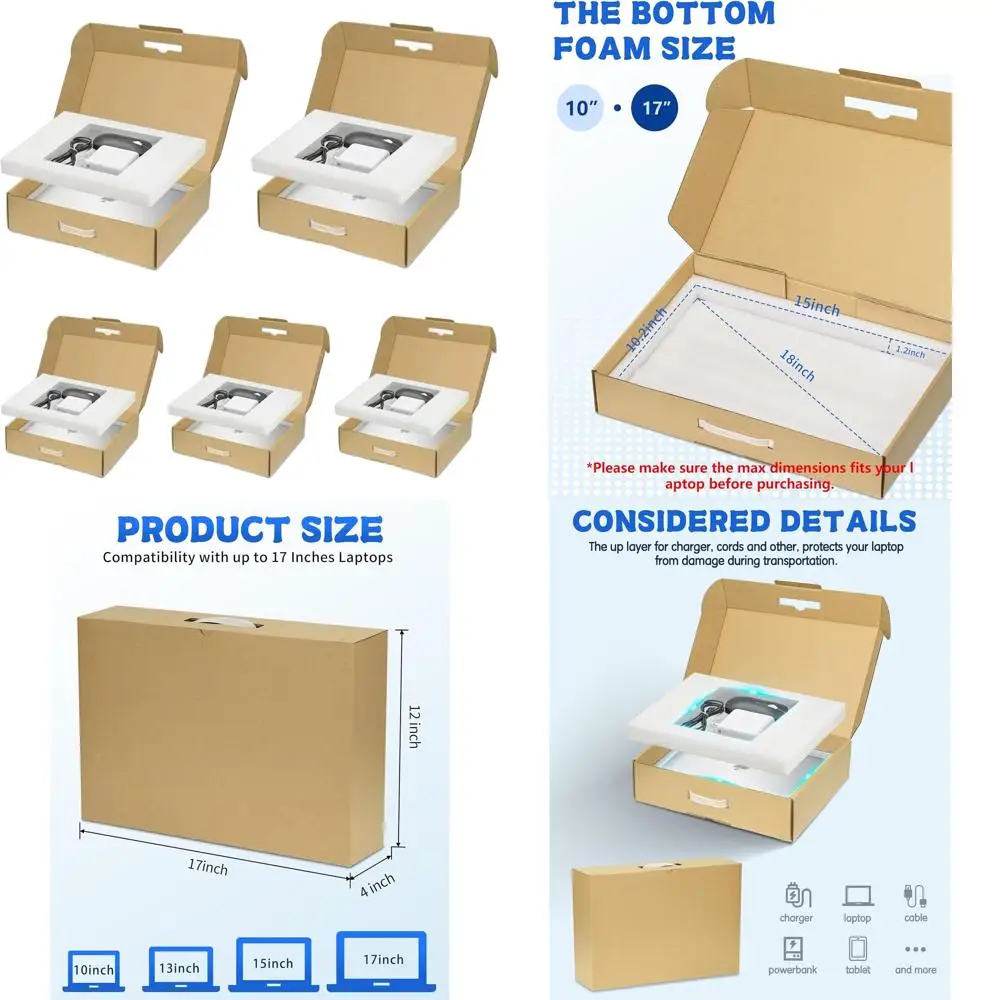

5-Pack 17-Inch Laptop Shipping Boxes with Protective Foam Padding
