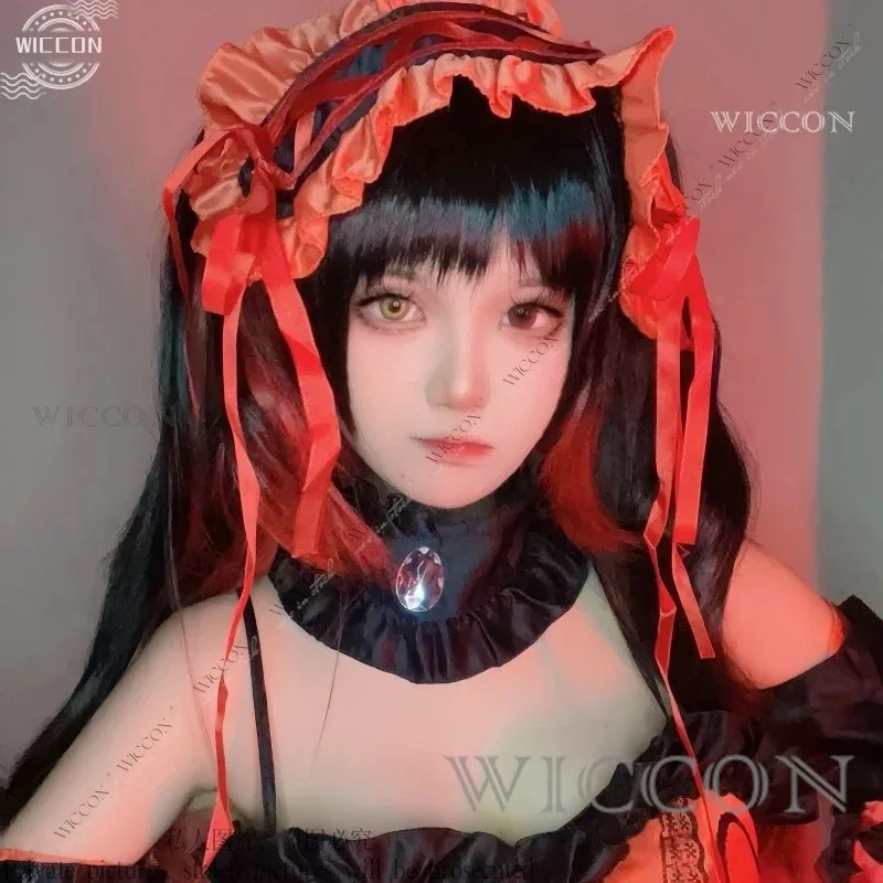 

Tokisaki Kurumi DATE A LIVE Косплей Костюм Парик Аниме 45 СМ Суета Кошмар Черный Длинный Парик Поворота Костюмы Женщина Comic Con