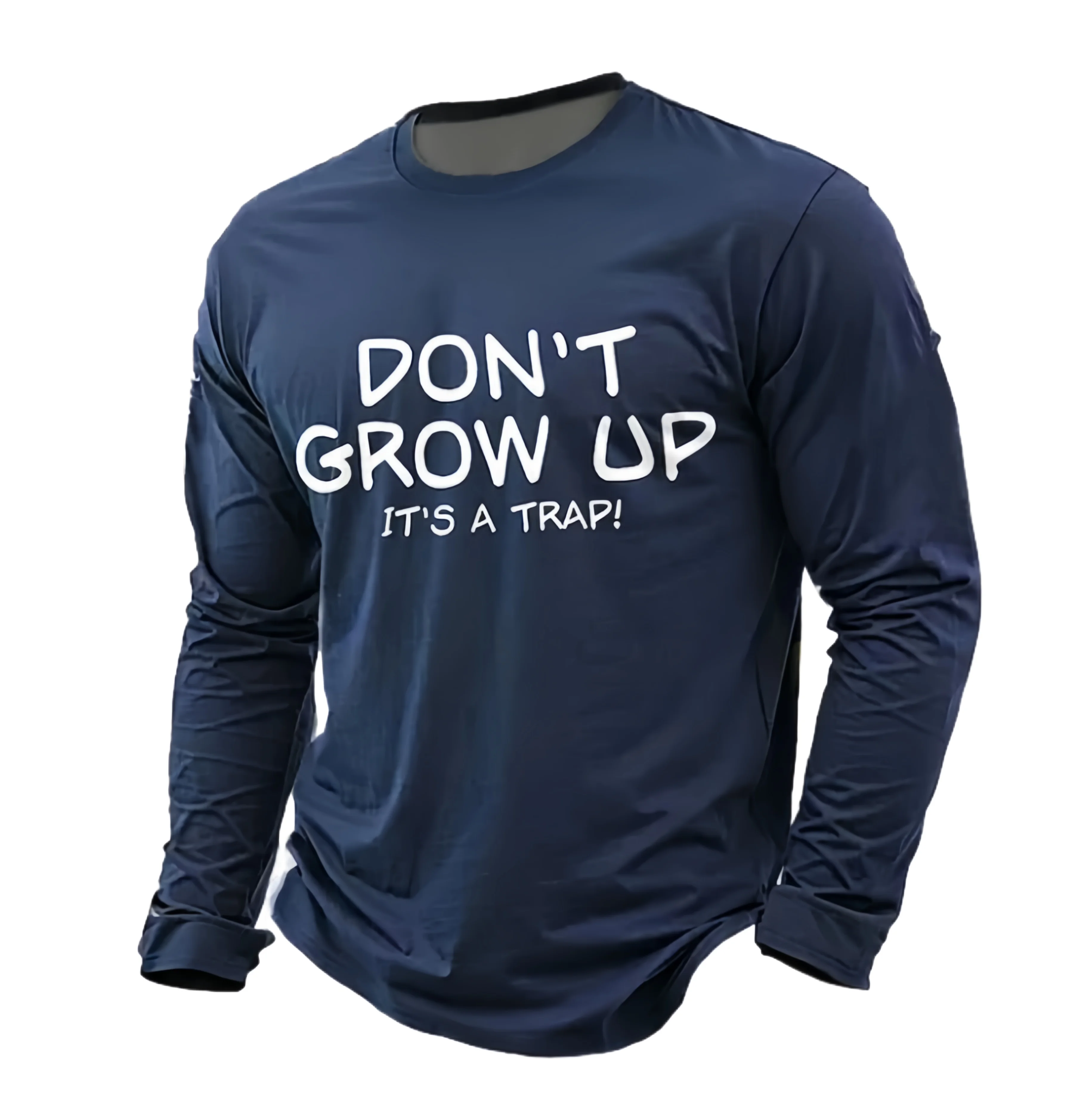 Fashion Don't Grow Up Letter 3D Print Men's Long Sleeve T-shirts Solid Color Tops Spring And Autumn Casual O-neck Tee Streetwear