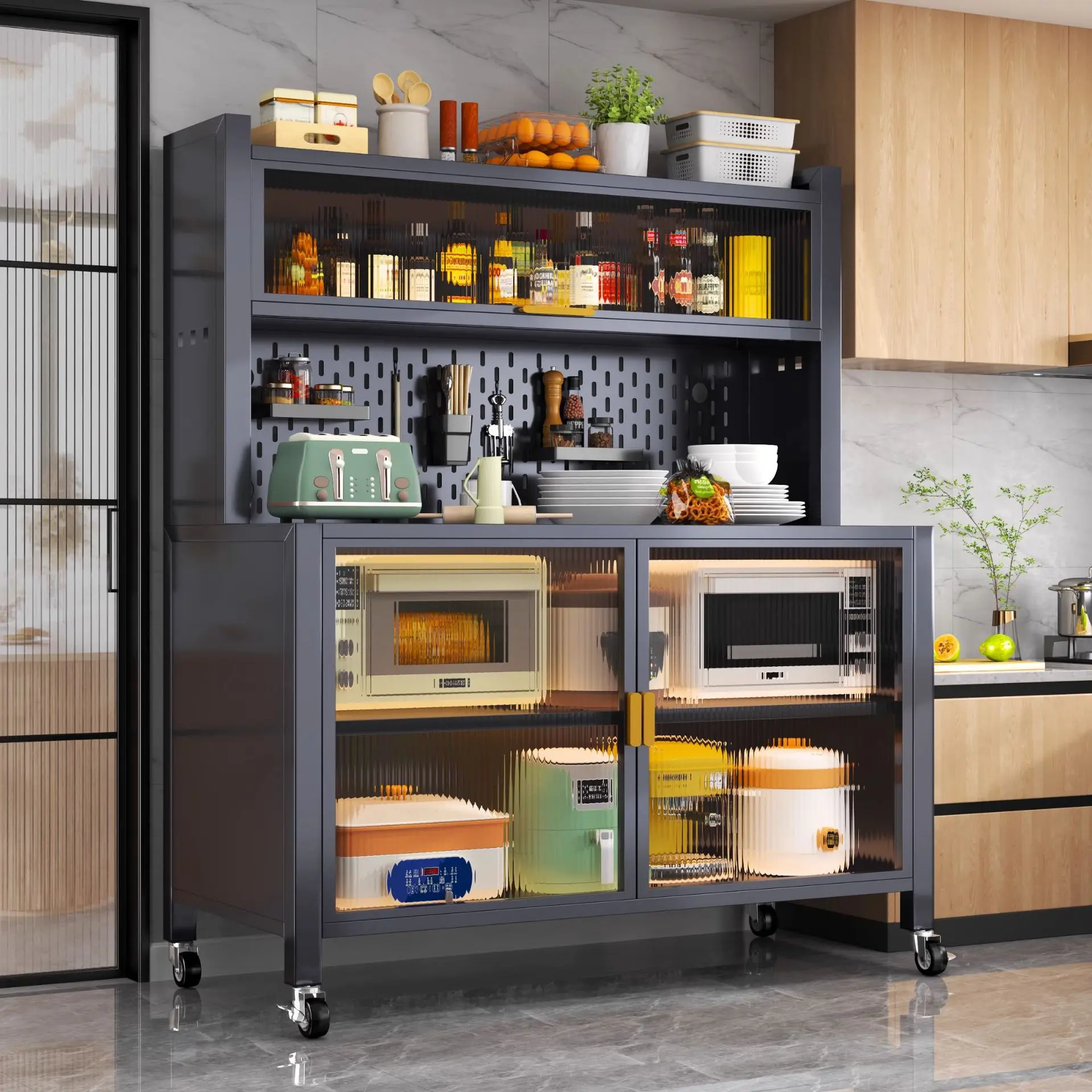 

Кухонная многофункциональная стойка от пола до потолка, многослойные боковые шкафчики, бытовые пылезащитные шкафы, микро