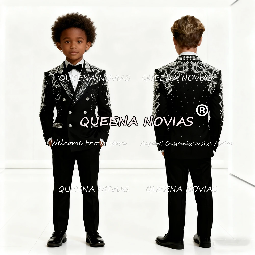 Trajes de lujo con piedras con cuentas para niño, Blazers de graduación con doble botonadura para boda, traje de fiesta Formal personalizado para niños, esmoquin de 2 piezas
