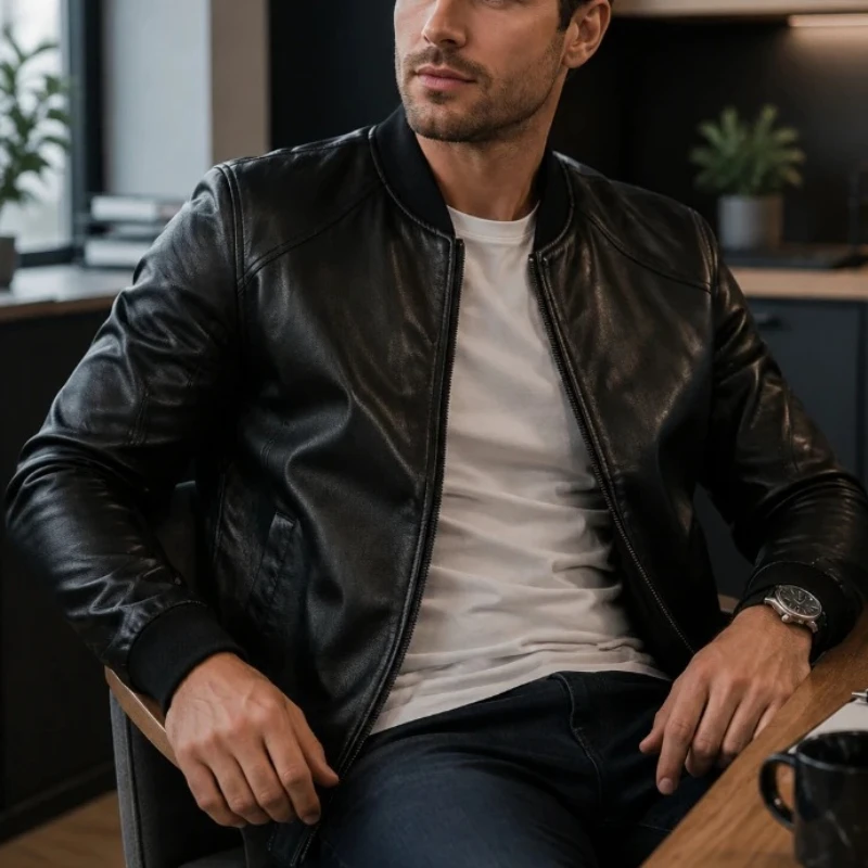 Autumn PU Leather Biker Coat Men Fashion Pu Leather Workwear Jacket Man Trend Slim Baseball Collar Motorcycle Coats Work Clothes