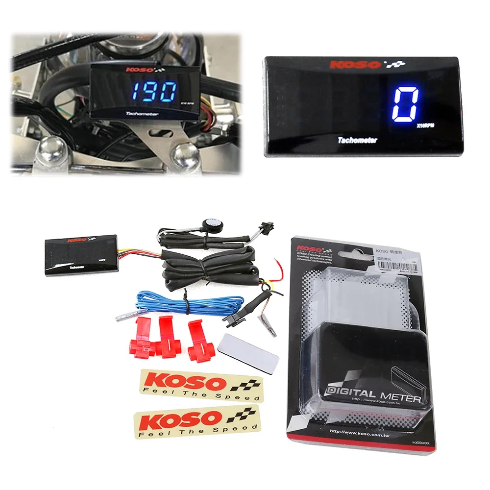 KOSO Tachometers Gauge Universal Motorcycle Mini RPM Meter Digital Display Engine Tacho HourMeter