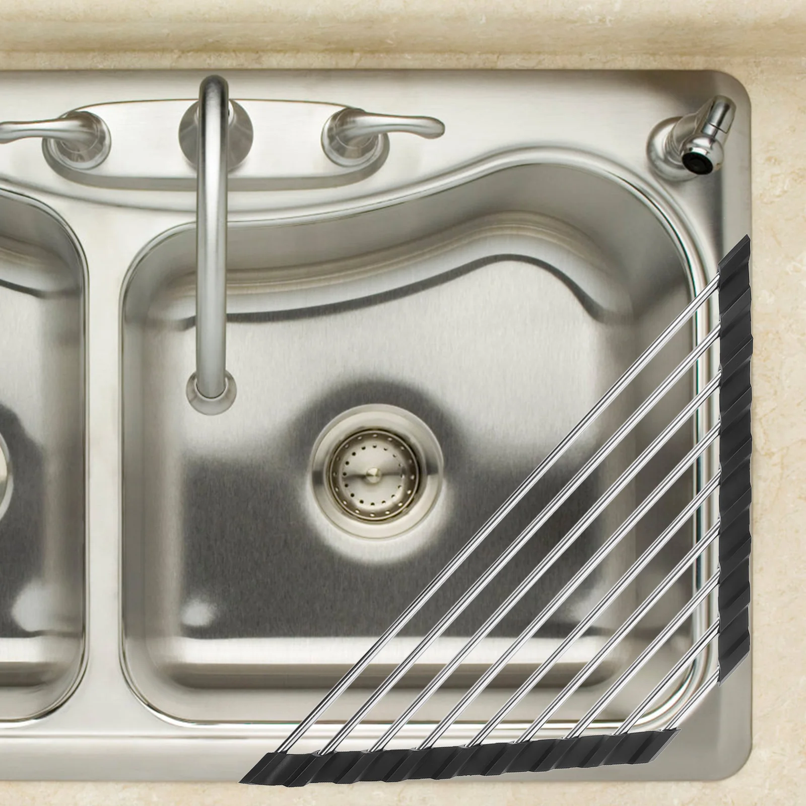 

Stainless Steel Sink Drain Rack Foldable Kitchen Storage Organizer Triangular Design Rust Resistant Skid Resistant 304 Steel