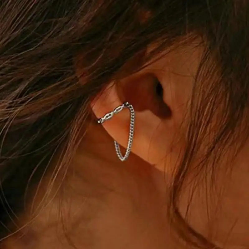 

Korean Punk Chain Tassel Clip Earrings For Women Zircon Earing Without Hole Jewelry Single Ear Bone Clip Fake Earrings Ear Cuffs