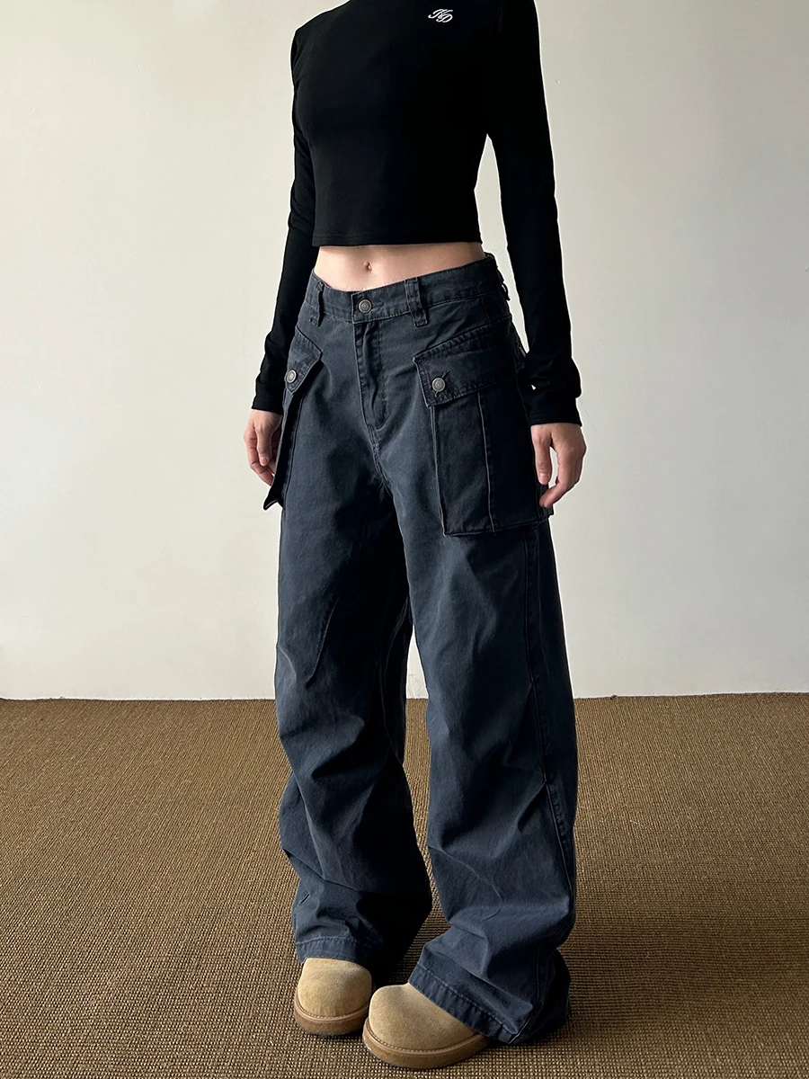 

Американские ретро плиссированные деконструированные большие рабочие брюки, свободная повседневная уличная одежда для мужчин, модные брюки свободного покроя для пар